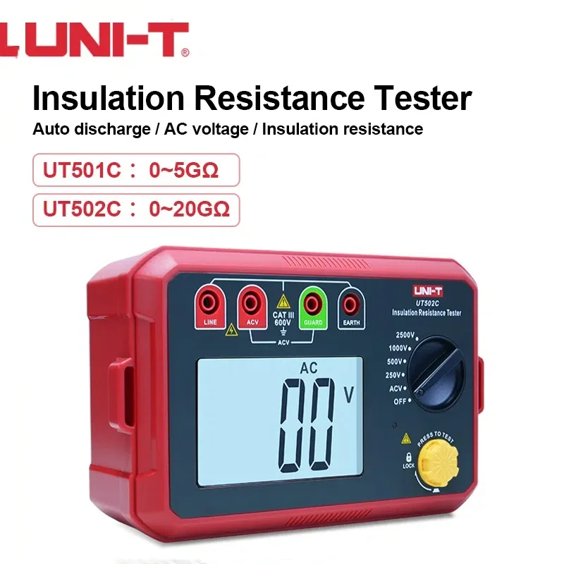 

UNI-T Insulation Resistance Tester UT501C/UT502C Auto Ranging LCD Backlight 100V 2500V Digital Megohmmeter Ohm Tester