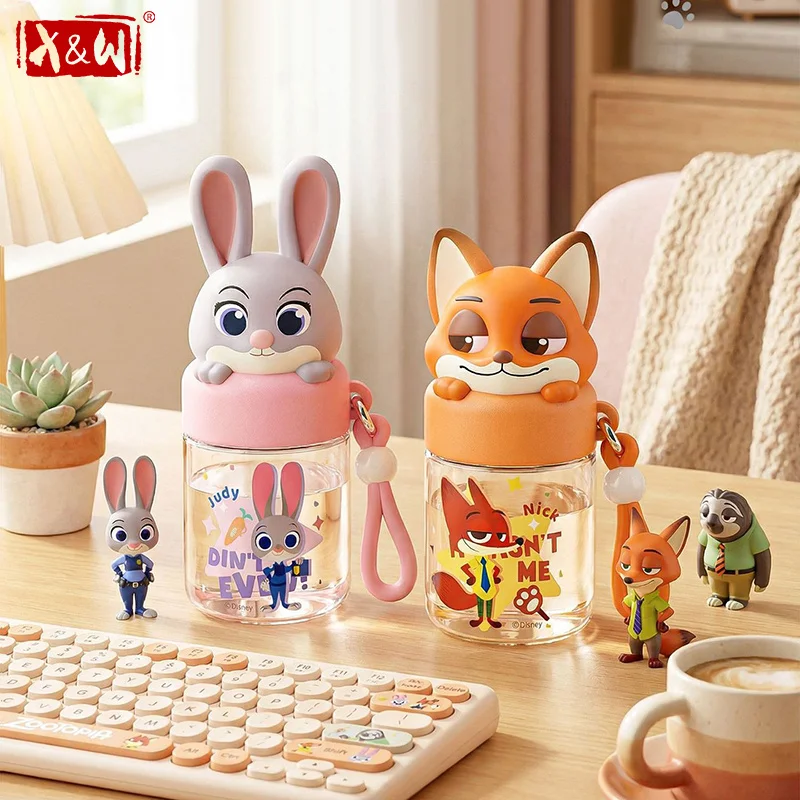 X&W For Zootopia Cartoon Water Bottle 290ML Judy nick Mini Pocket Cup Tritan Portable Water cup For Kids Outdoor Sports Cups