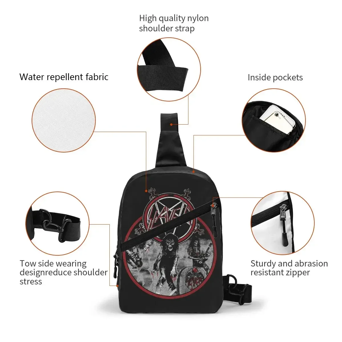 Custom Cool Thrash Band Slayers Sling Bags for Cycling Camping Men Crossbody Chest Backpack Shoulder Daypack