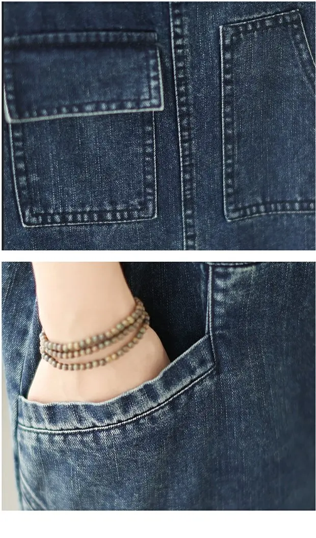 Fall Women's Loose Jeans Overalls Deep Blue High Waist Design Sensation plus Size Faion plus Size Women's Loose Slimming