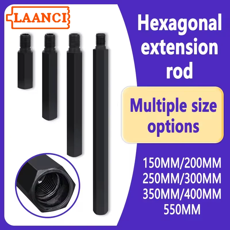 LAANCI Diamond Core Drill Bit Extension Rod 150-550mm 1 1/4 UNC Thread Outdoor Size 41mm 20# Black Steel for Adapter Power Tools