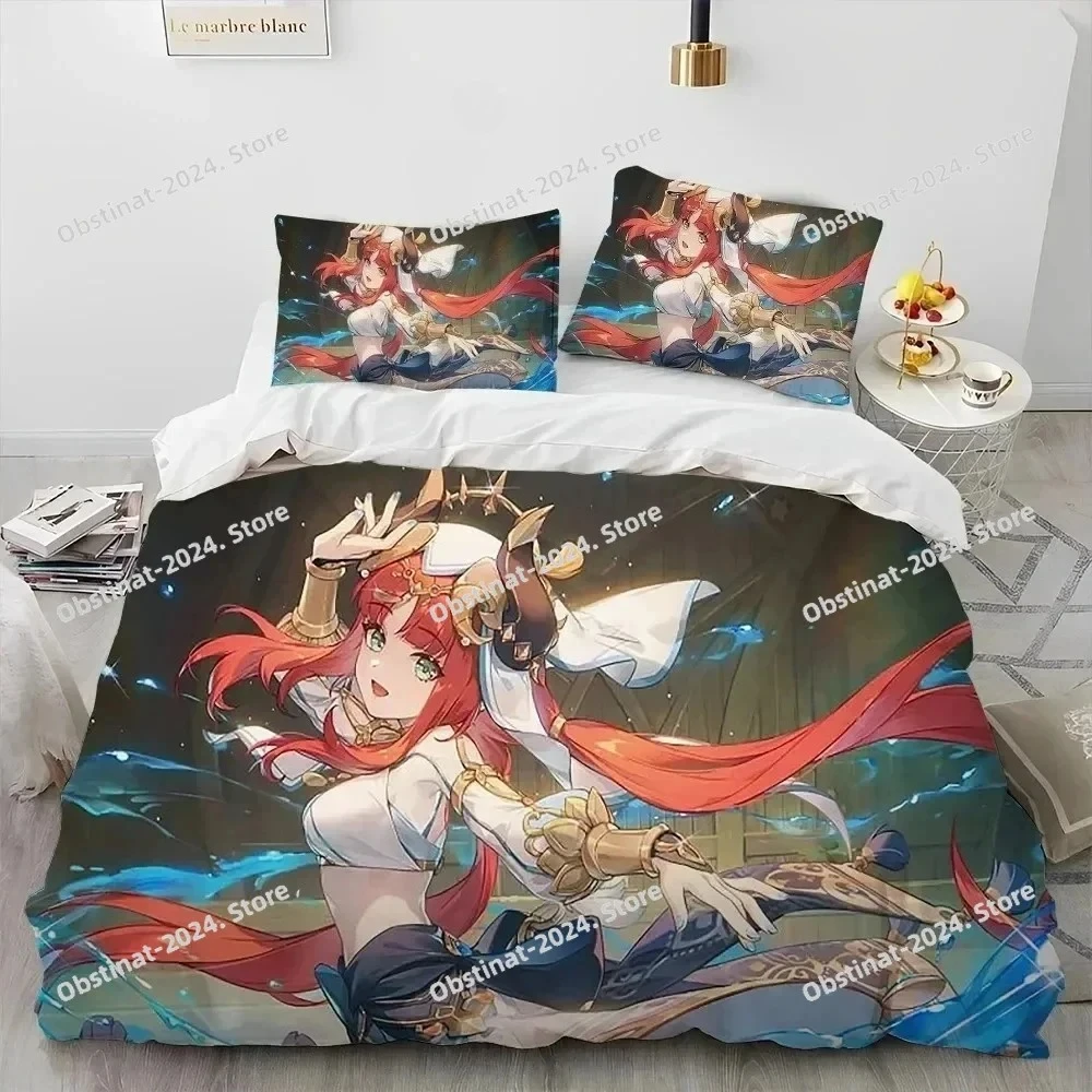 

3D Anime Genshin Impact Game Bedding Set Printed Bed Set Duvet Cover Sheet Pillowcase Bed Soft Quilt Cover Full Queen King Size