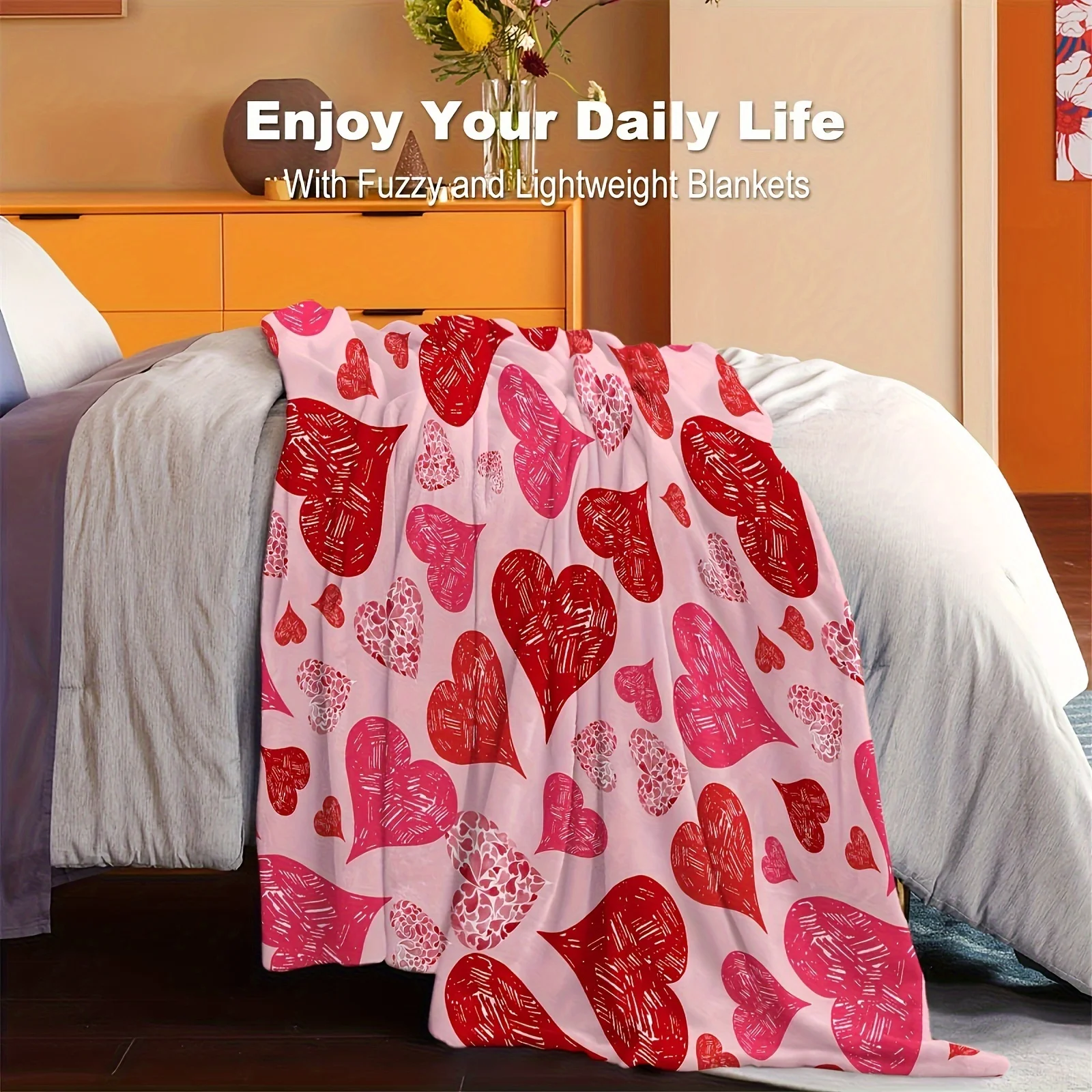 VIKAMA Valentine's Day Love Carpet Soft and Skin friendly Warm Napping Blanket Sofa Blanket Air Conditioning Room Shawl