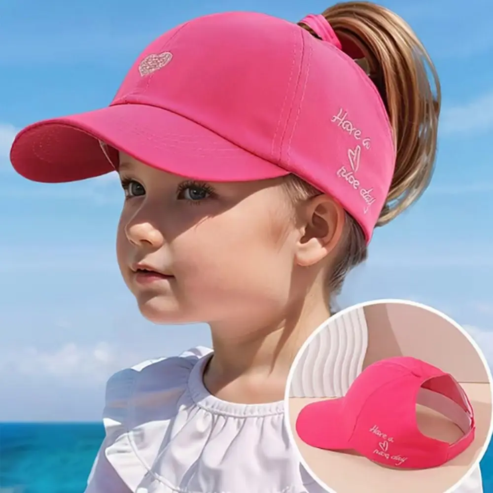 Heart-embroidered Baseball Cap for Girls Cute UV Protection Children's Baseball Hat Breathable Sun Protection Tool