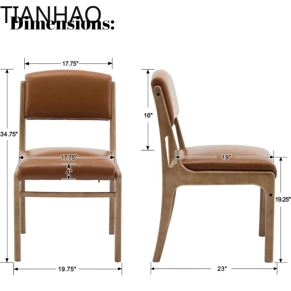 PU Leather Dining Room Chairs Set of 2, Upholstered Open Backrest Kitchen Chairs with Light Coffee Solid Wood Legs Modern Side