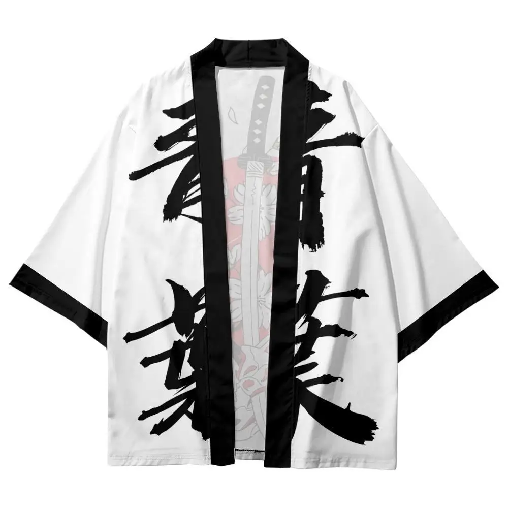 Japanese Samurai Traditional Kimono Women Men Fashion Streetwear Beach Cardigan Yukata Casual Cosplay Haori White Shirts