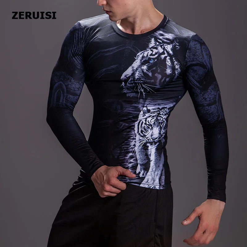 Men’s Fitness Compression  Suit  Beast Pattern Design Gym T-Shirt  For Athletic Activities