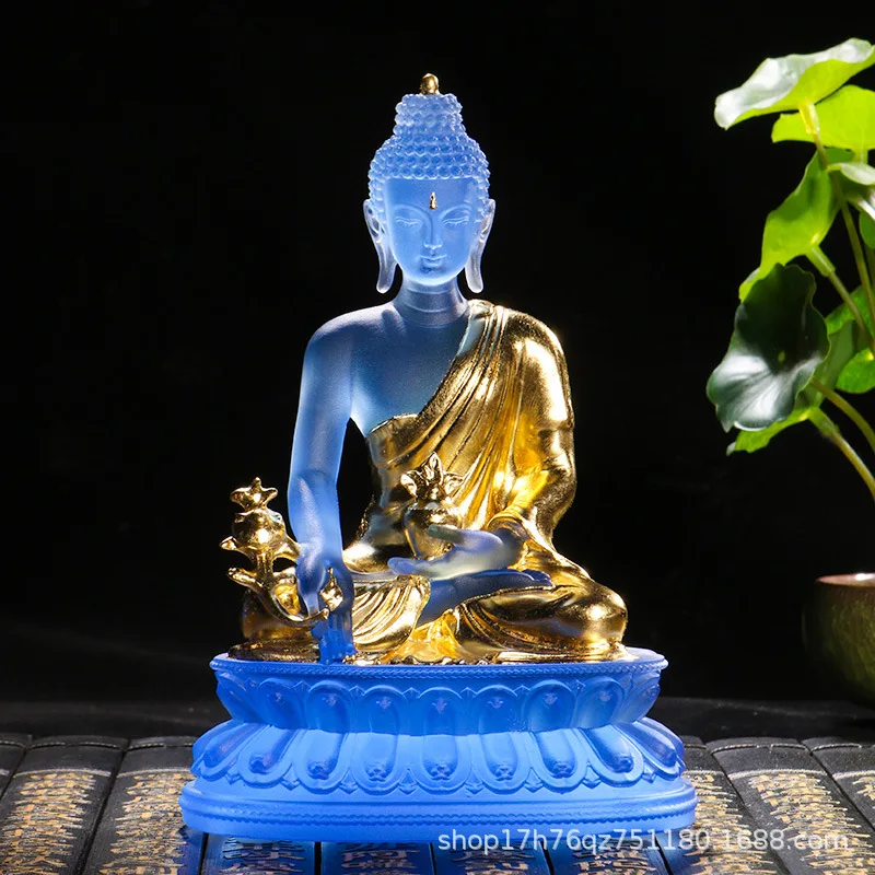 Medicine Statue Light Tathagata Home Worship Ancient Glazed Tantric Buddhist Shrine Offering Desktop Ornament Buddha Stat