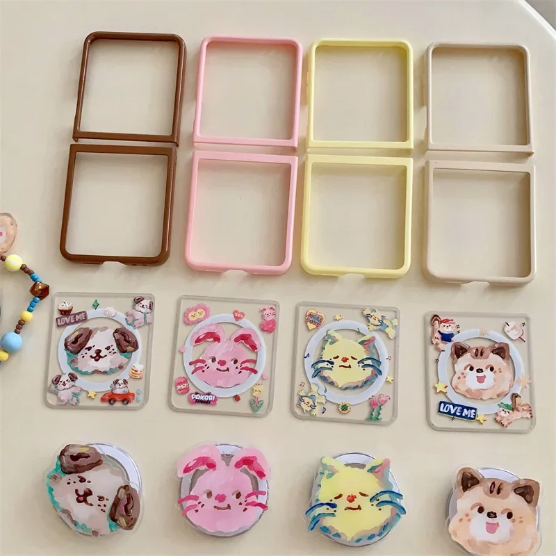 Cartoon Dieren Magnetische Telefoon Case voor Samsung Galaxy Z Flip 6 5 4 3 Beschermende Achterkant voor Z Flip 4 Z Flip 5 Z Flip 6 Case