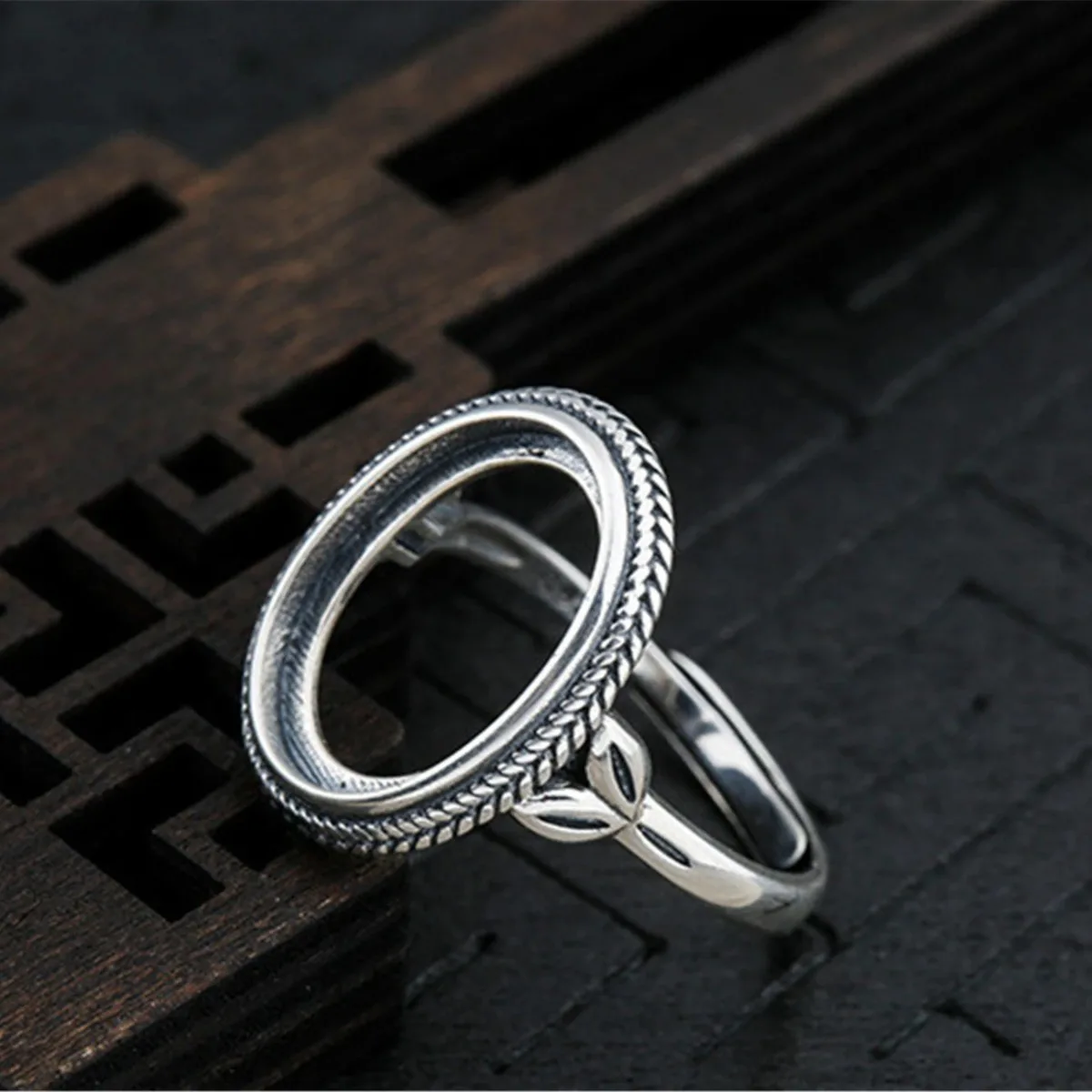 Ring Blank (12x16mm Oval Blank) Adjustable Thai Sterling Silver Antique Style Oval Cabochon Ring Setting
