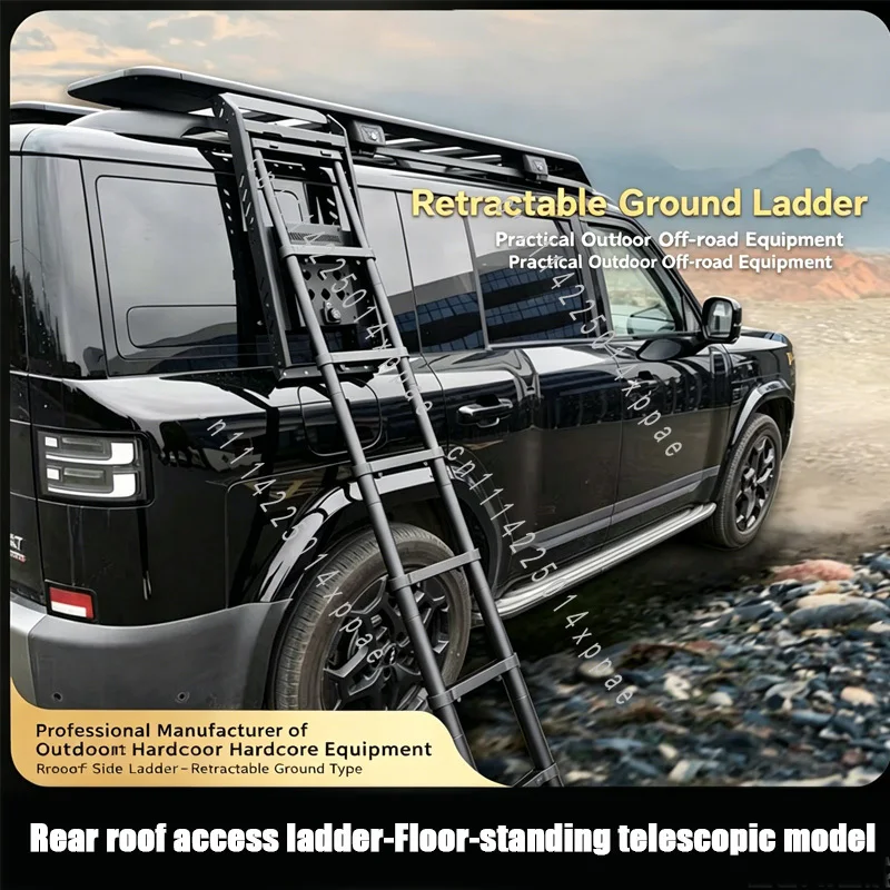 Foldable Deployable Access Step Ladder Universal Telescopic Side Ladder with Combination Lock for SUV Offroad Roof Rack
