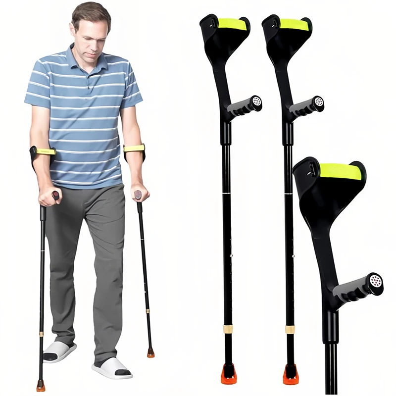 2Pcs Forearm Canes Lightweight Folding Forearm Crutches Adjustable Non-Slip with Rubber Handles Elbow Crutch Walking Stick