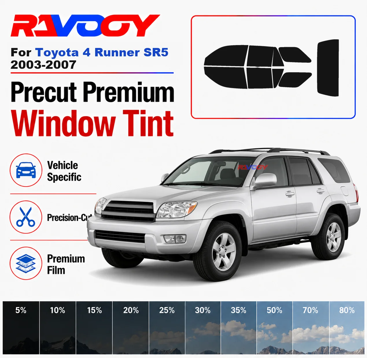 Premium Precut Window Tint Kit Front Rear Windows Rear Windshield For Toyota 4 Runner SR5 2003-2007 Car Solar Nano Ceramic Film