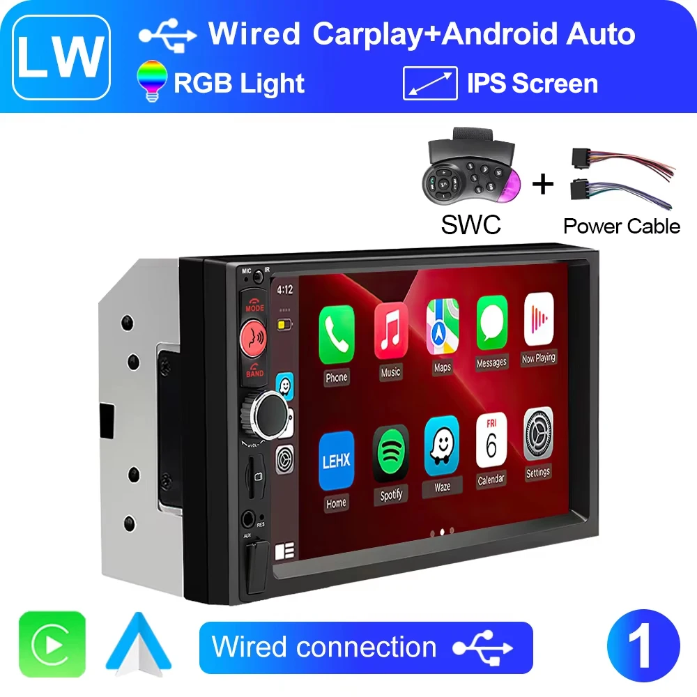 XIMA 2Din 7 "IPS Universele Draadloze CarPlay Android Auto Radio Stereo Multimedia Autoaudio FM Ontvanger Spiegel Link monitor - afbeelding 1