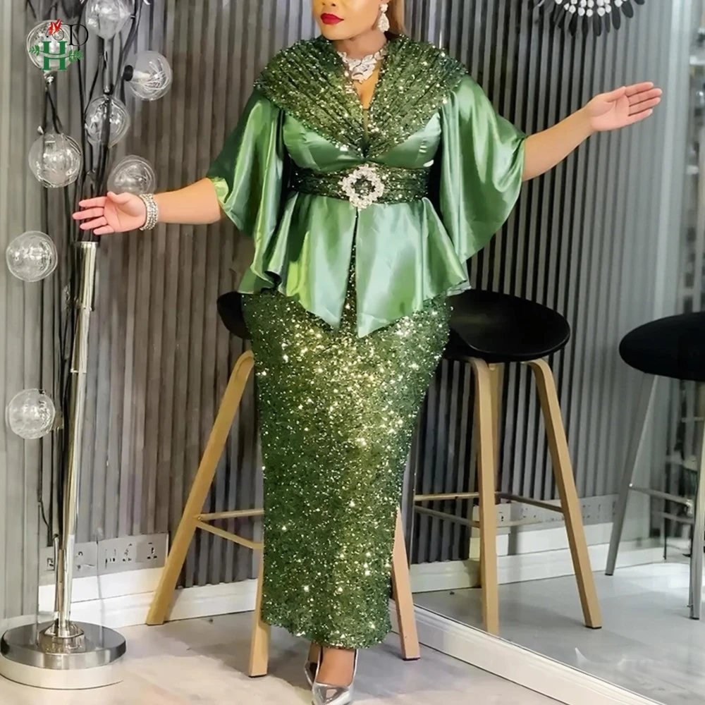 

H&D 2026 Fashion African Party Dresses For Women Dubai Sequin Wedding Evening Gown Plus Size Elegant Turkey Christmas Maxi Dress