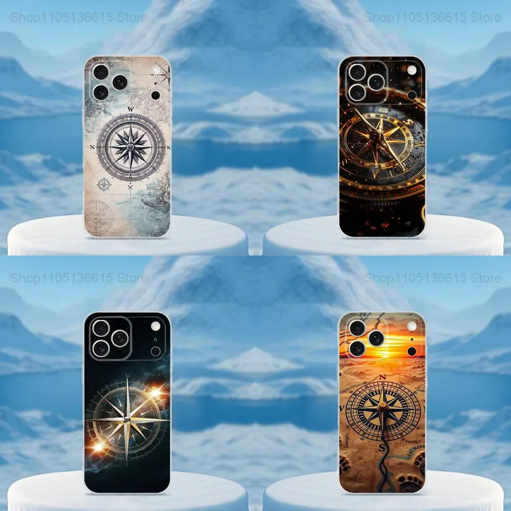 

Art Navigation Compass Phone Case For iPhone 16,15,14,13,12,11,17 Pro,Max,Plus,X,XS,XR,SE,Air Mini Transparent Soft Cover
