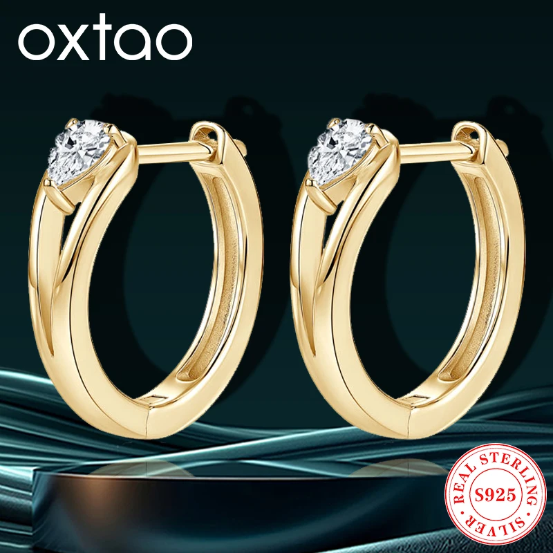 

OXTAO Unique Design Hoop Earrings for Women Original 925 Silver 3x4mm Moissanite Solitaire Huggies Earring Luxury Jewelry