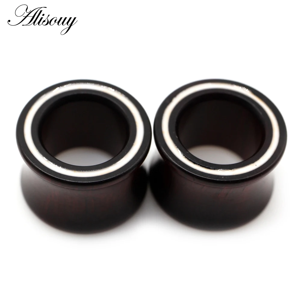 Alisouy 2PC High End Design White Line Wood Ear Piercing Plugs Gauges Expanders Fashion Body Jewelry Earring Tunnels Stretchers