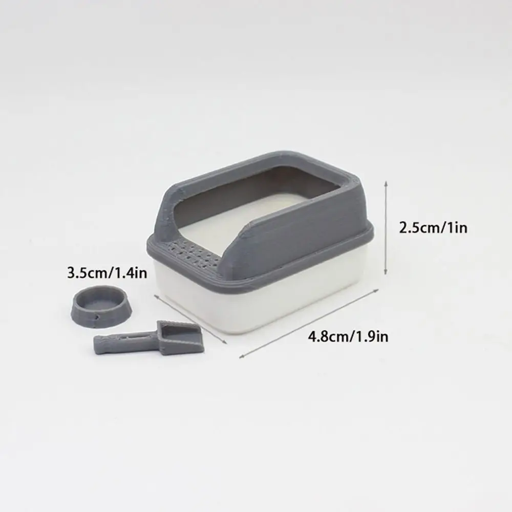 3Pcs/set Cute 1:12 Dollhouse Cat Litter Box Miniature Mini Home Decoration Model Shovel Pet Supplies