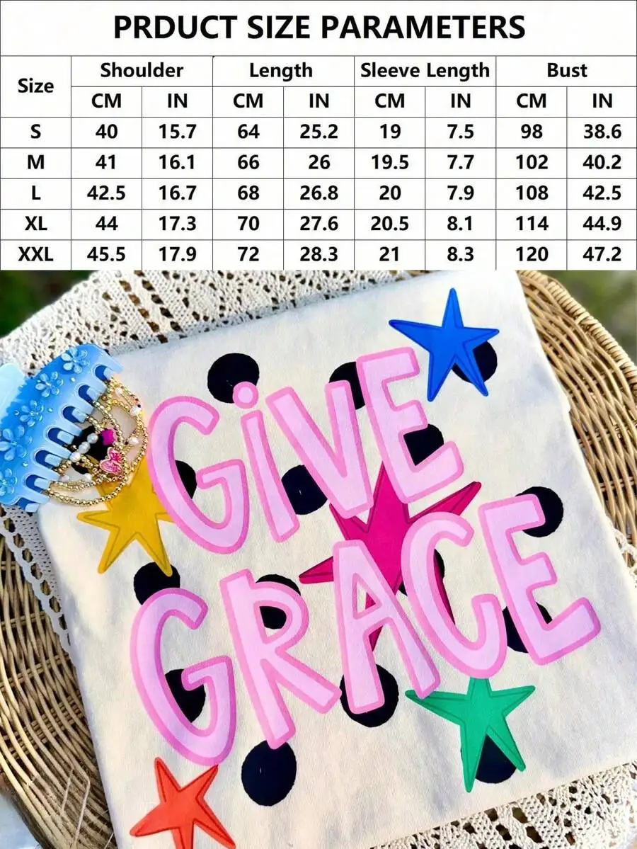 Women's Give Grace Christian Faith Inspirational Print Cute Church Casual Short Sleeve Crew Neck Graphic T‑Shirt Tee Top Gift For Her