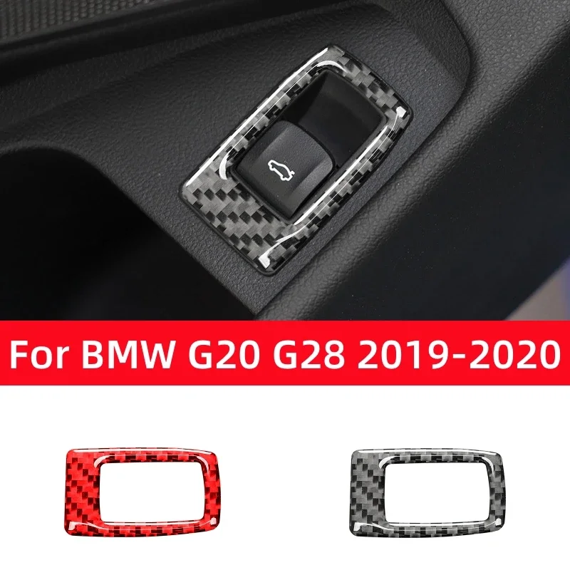 For BMW 3 Series G20 G28 2019-2020 Car Accessories Carbon Fiber Interior Car Trunk Switch Trim Cover Frame Decoration Stickers