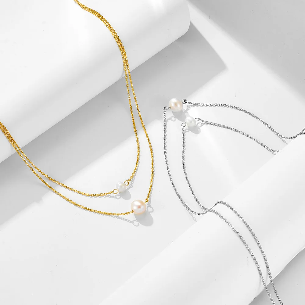 

Double-Layer Natural Pearl - 925 Silver, Retro Minimalist Eur-US Ins Collar
