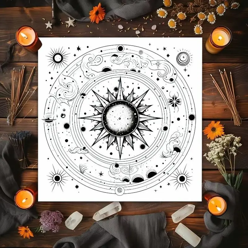VIKAMA Sacred Geometry Mandala Tarot Card Tablecloth Mysterious Divination Altar Cloth Ritual Table Mat Background Cloth