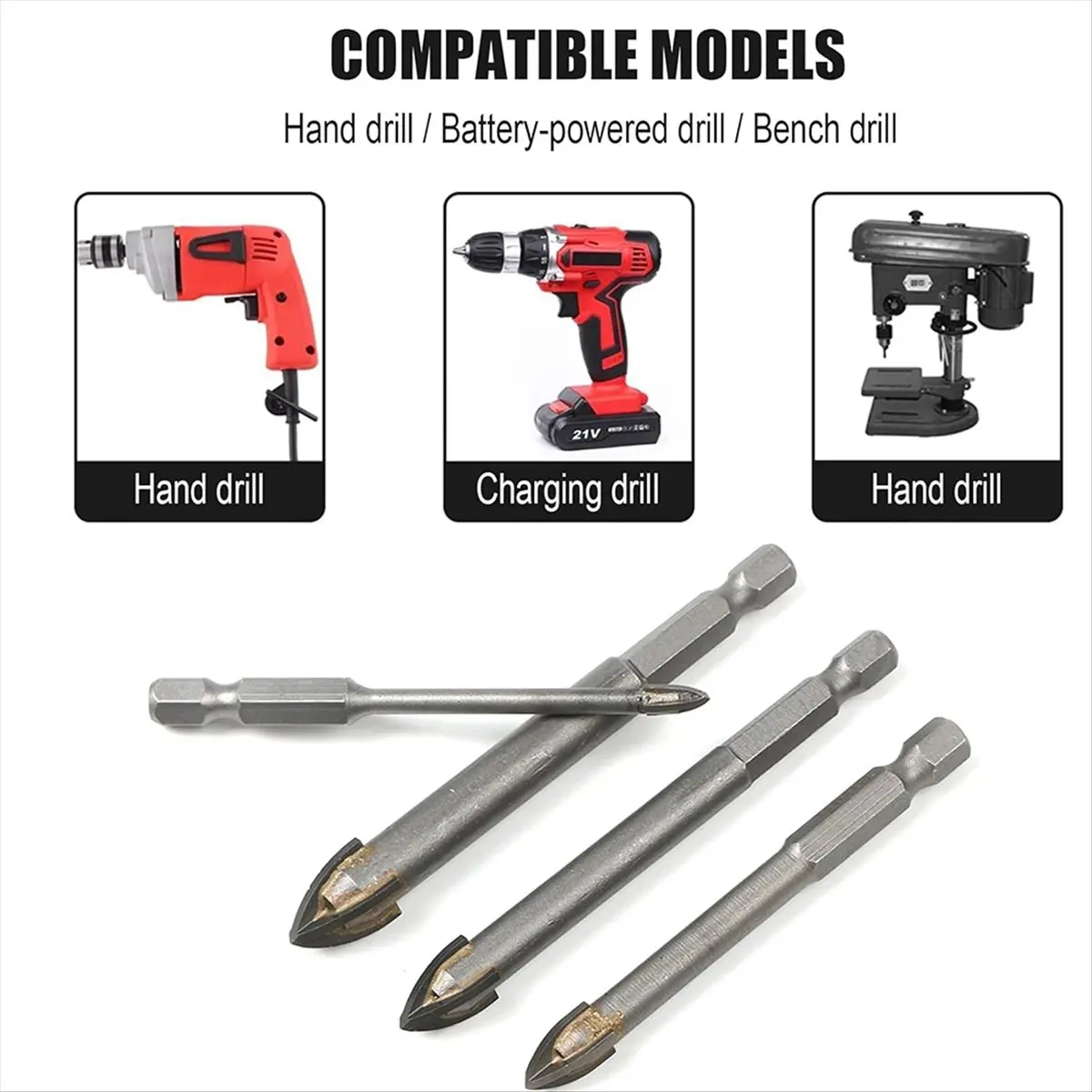 A008 5 Sizes (4+6+8+10+12 mm) High-Speed Carbide Masonry Drill Bits for Tiles, Ceramics, Glass, and More