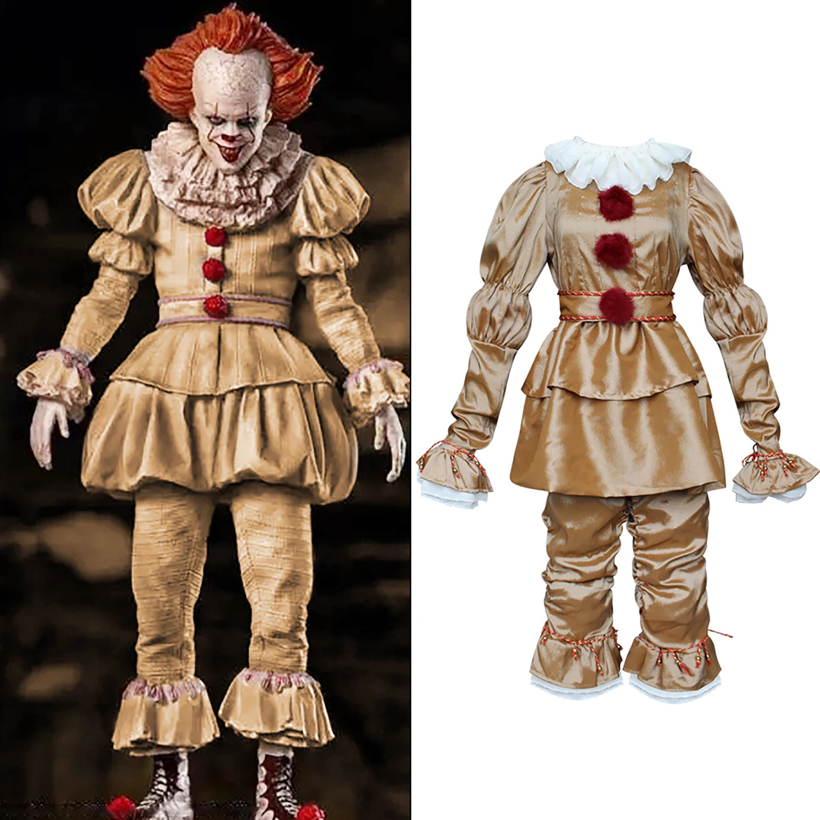 Disfraz de payaso de Halloween, disfraz de Cosplay de la película Pennywise Deluxe, disfraces de tamaño adulto, S-3XL (plata/gris claro)