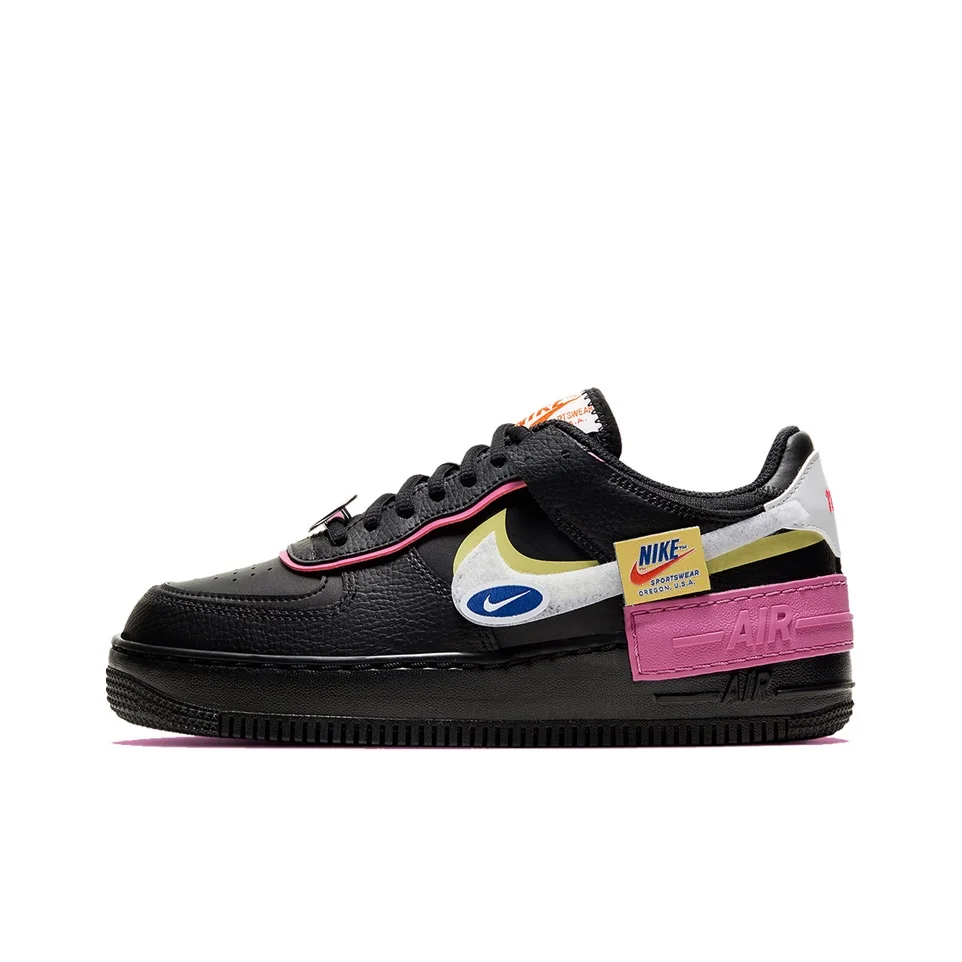 Zapatillas Nike Air Force 1 Shadow Low Top para Skateboard, para Mujer, en Negro, Blanco y Rosa, CU4743-001