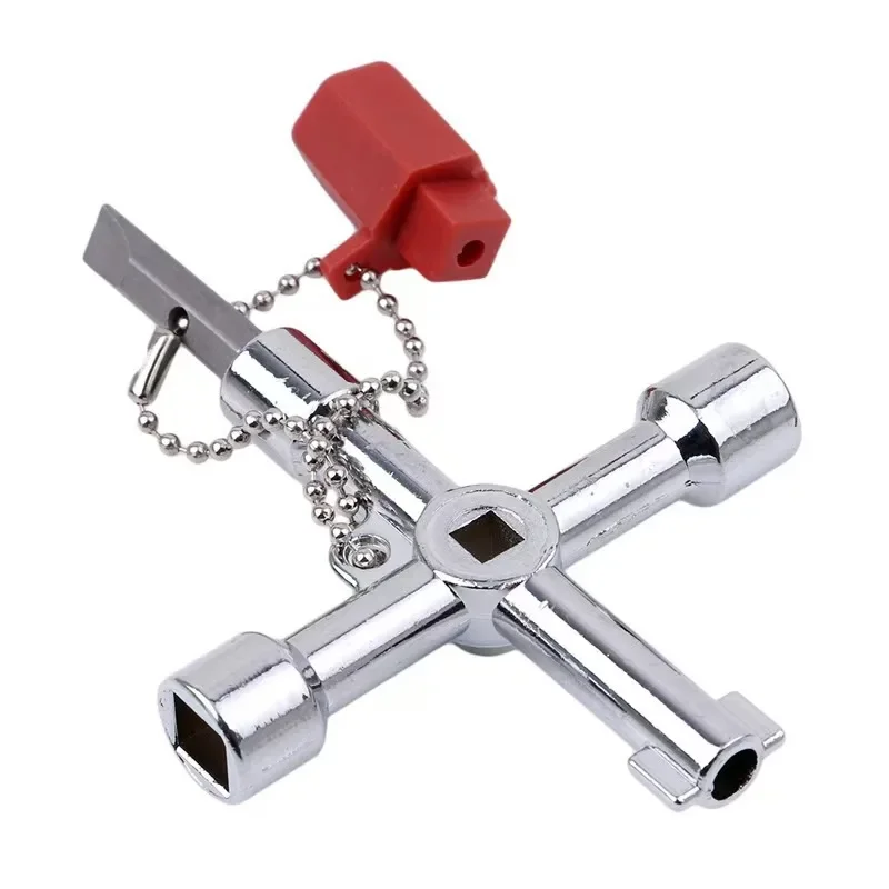 4-in-1 Multi-Function Key Wrench Silver Alloy Valve Tool for Electrical Cabinets & Elevators Emergency Repair Tool