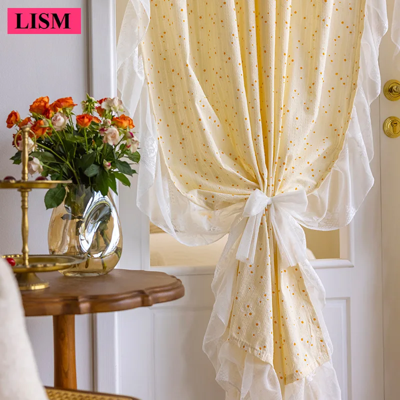 

French Small Daisy Curtains Cotton and Linen Door Curtains Semi-blackout Living Room Bedroom Bay Window Kitchen Short Window