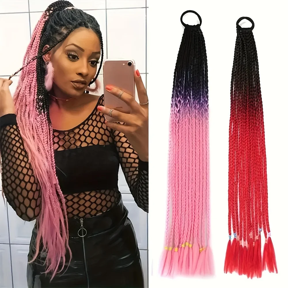 Brazilian Twist braids ponytail wigs Gradient color Hair Extensions Synthetic with rubber band DIY cosplay party Women Dress Up