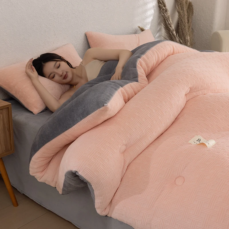 Solid color double-sided milk fleece quilt winter quilt thickened home thermal quilt core, no pillowcase