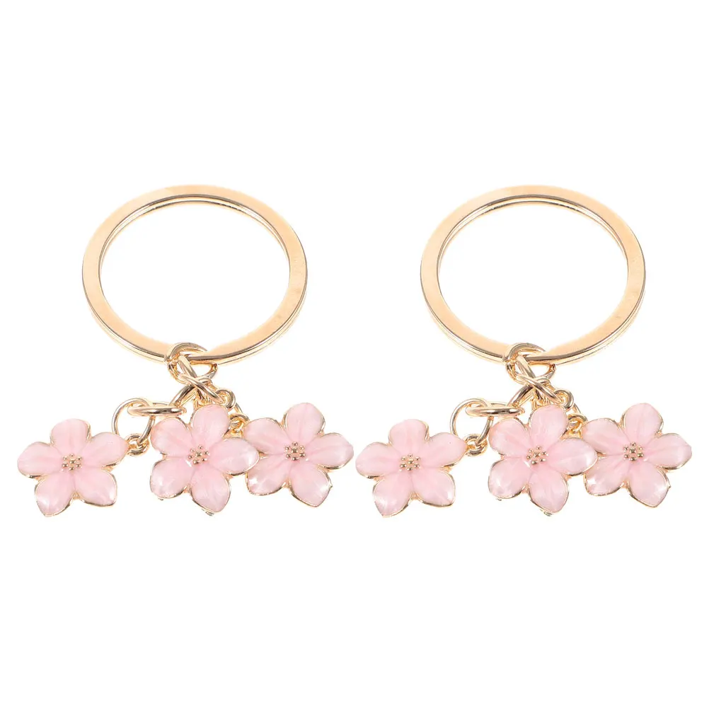 

2Pcs Cherry Bag Pendant Flower Key Ring With Flower Metal Bag Pendants Car Hanging Decorations Backpack Accessories