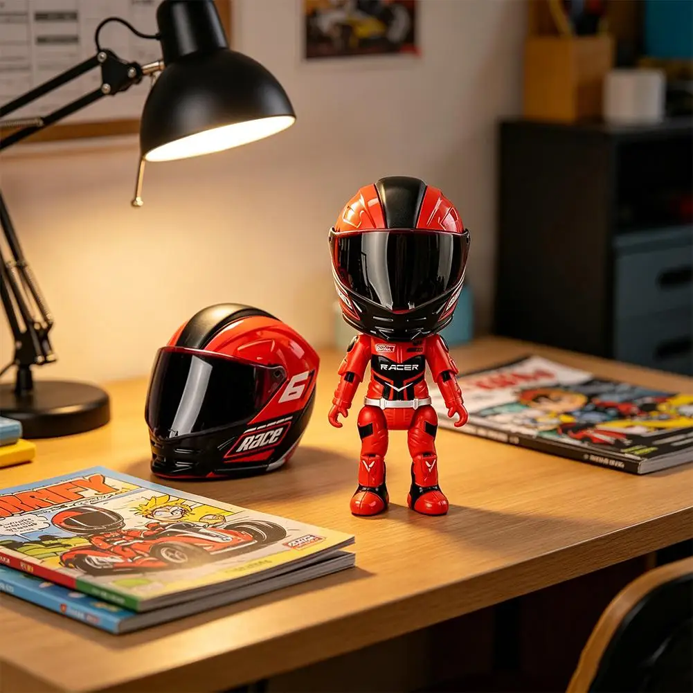Motorradhelm Mini-Helm Schlüsselanhänger Simulierte Fahrerfigur Helm-Schlüsselanhänger mit LED-Licht Geschenke – Detail 7