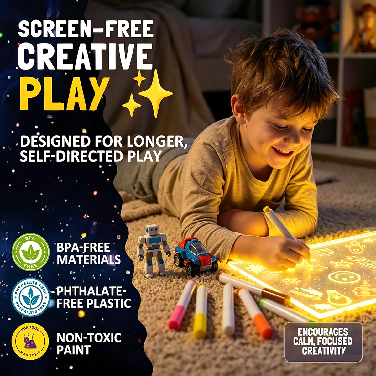 Rechargeable LED Drawing Board for Kids, Light Up Drawing Pad with 7 Colors
