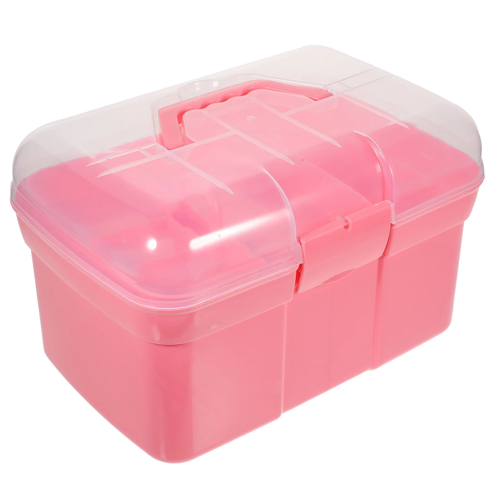 حاوية طبية وردية مقاس 31 × 20 × 20 سم، مقبض محمول، تصميم بطبقة مزدوجة، منظم تخزين متين وخفيف الوزن ومقاوم للصدمات #4