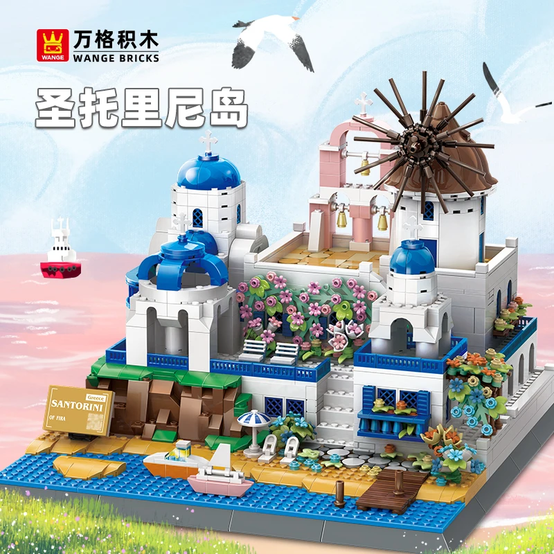 

Santorini Island Greece Aegean Sea Romantic Architecture Small Bricks Building Blocks Model Toy Couple Gift Decoration