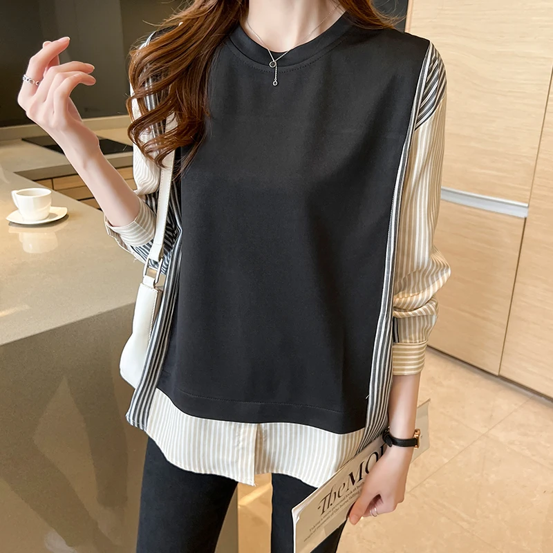 New Spring casual loose ladies shirts France style Women\'s Blouses fashion patchwork Tops Long Sleeve Shirts Blusas Mujer