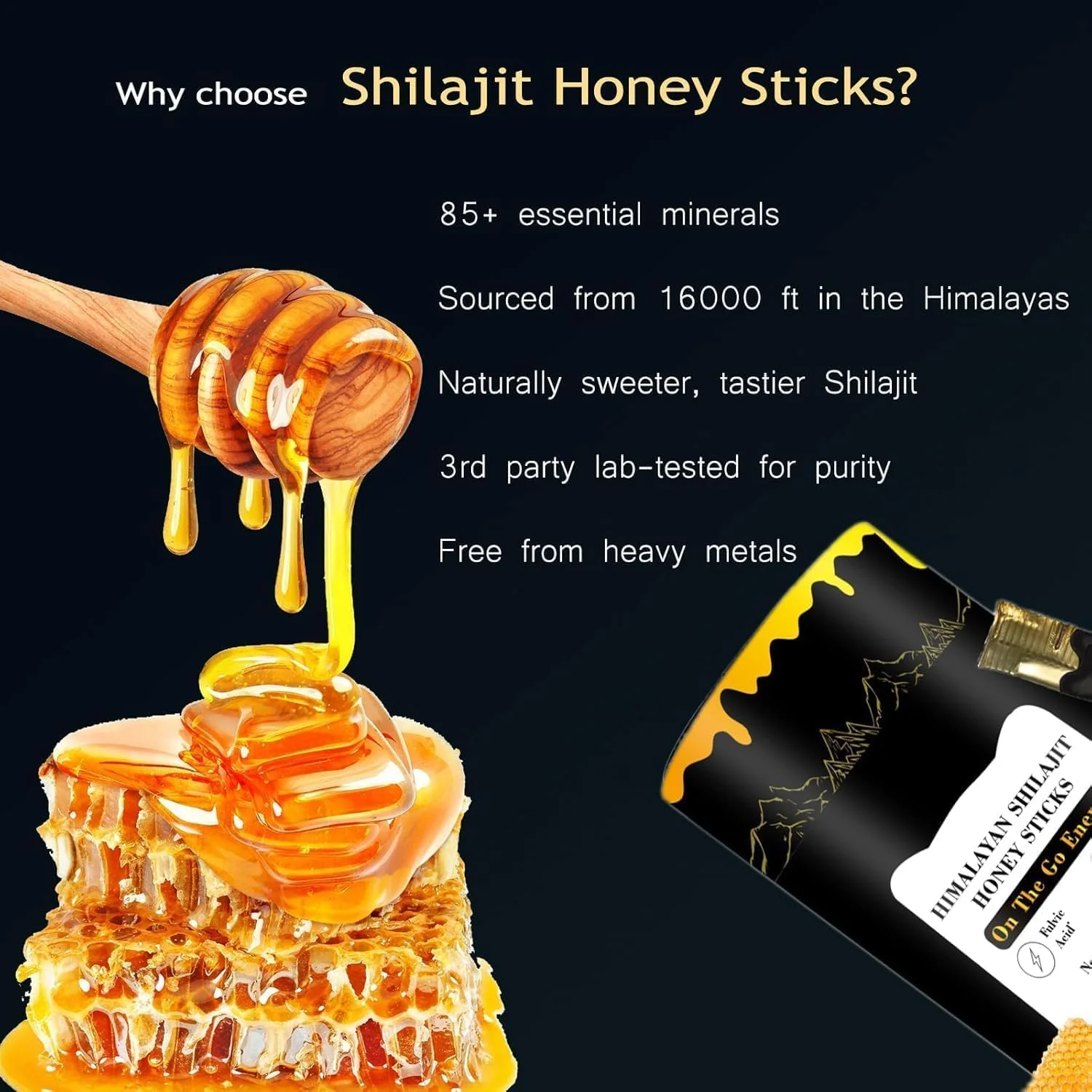 أعواد عسل Shilajit - مكمل الهيمالايا مع العسل العضوي - 30 عصا - الطاقة الطبيعية والقدرة على التحمل البدني والواضح العقلية - مضادات الأكسدة - دعم المناعة - مثالية للرياضة والنشطة - للرجال والنساء