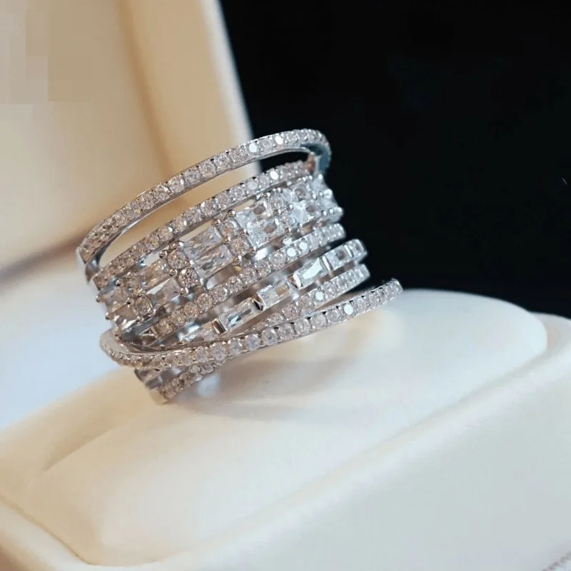 Ausgefallene, brillante, unregelmäßige, mehrschichtige breite Ringe für Damen, luxuriöses, edles Fingerzubehör, trendiger Hochzeits- und Partyschmuck