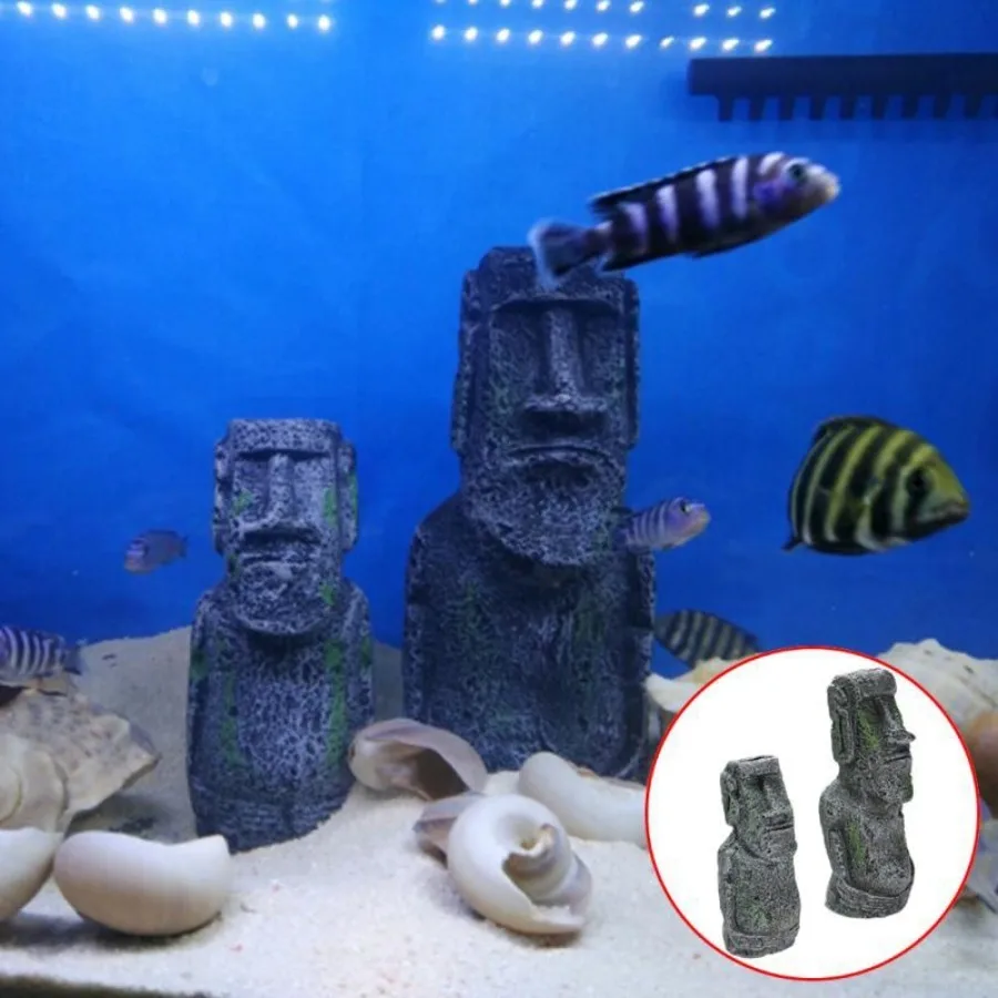 

Easter Island Stone Statue Resin Ornament Fish Tank Aquarium Decoration Artificial Stone Aquarium Decor