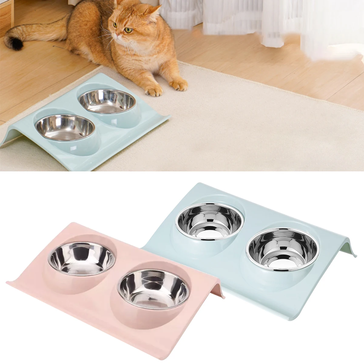 

Superior Quality Double Bowl Stainless Steel Water Feeder Solution Dog and Cat Supplies Bowl Pet Dog and Cat Feeding Table