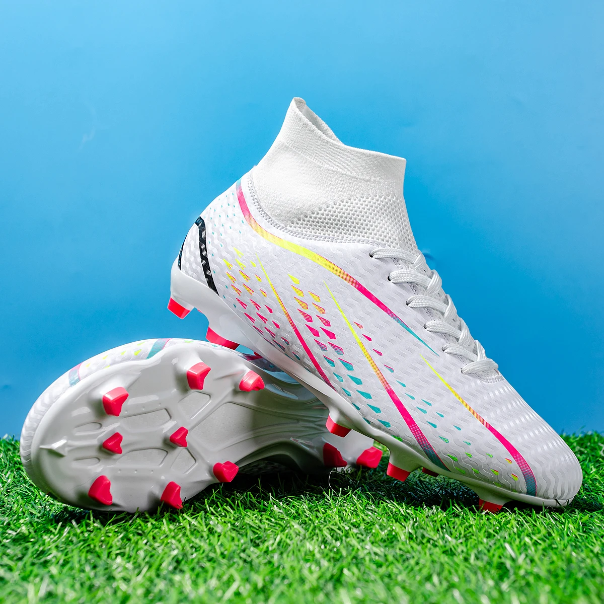 Men's AG FG football boots made of soft PU woven fabric, shockproof TPU outsole, stable grass grip, durable shoes