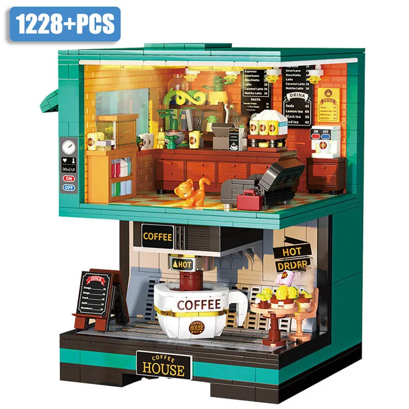 City Street View 1228pcs Coffee Park Mini Size Building Blocks DIY Creative Coffee Shop Diamond Bricks Toys For Children Gifts