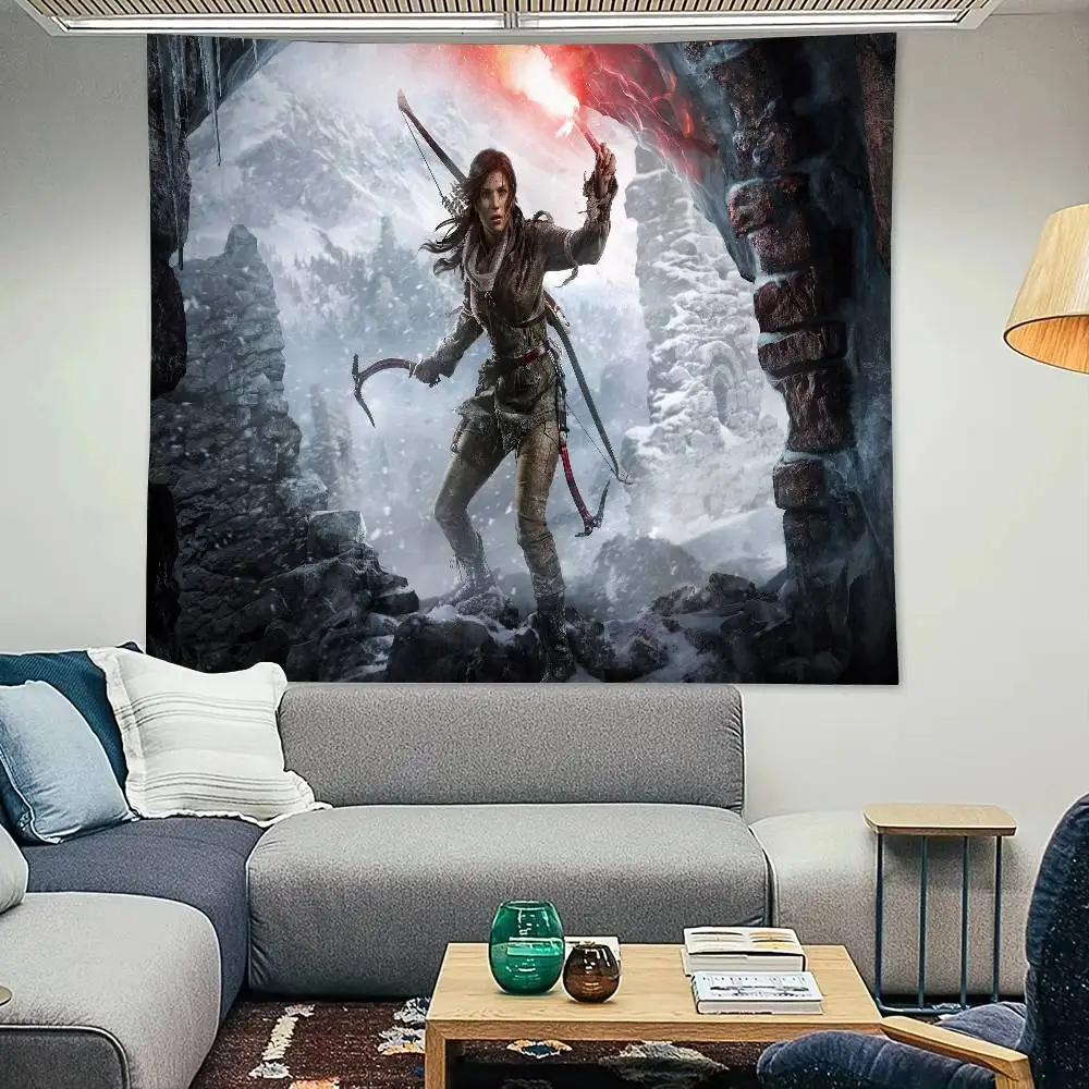 لعبة L-Lara Croft كول T-Tomb Raider نسيج الديكور غرفة نوم عنبر خلفية القماش عطلة المنزل حفلة غرفة المعيشة نادي #3