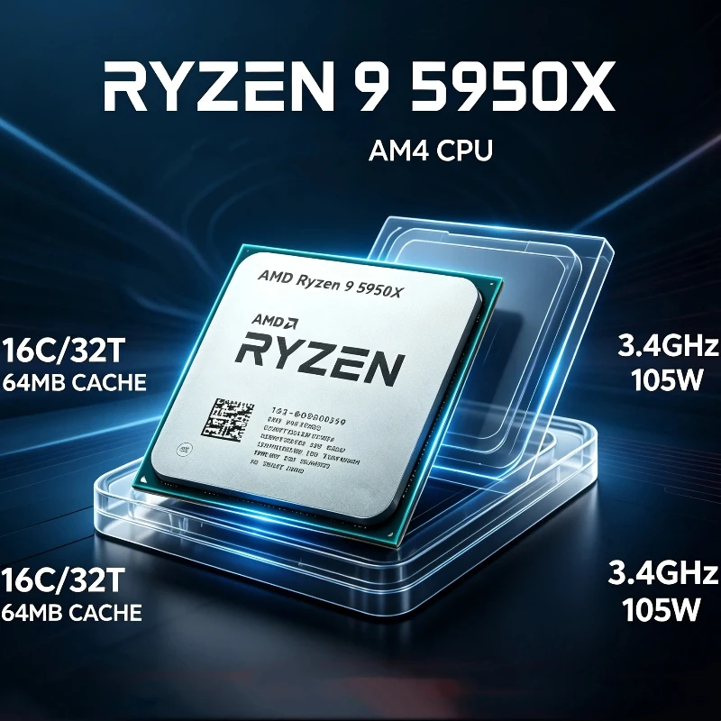 AMD R9 5950X Ryzen 9 5950X AM4 Platform Upgrade Processor 7NM 64MB L3 Cache No Cooler Included