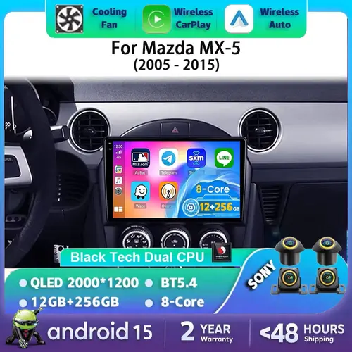 Imagen 1 del producto Android 15 Carplay Auto para Mazda MX-5 MX5 MX 5 NC 2005 - 2015 Radio de coche reproductor de vídeo Multimedia navegación GPS 360 cámara WIFI