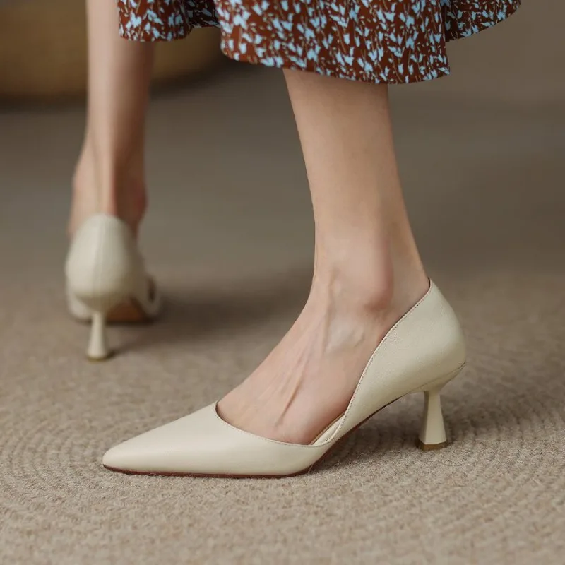 

Comemore 2025 г., модные пикантные женские туфли на шпильке с острым носком, элегантные женские роскошные туфли телесного цвета на высоком каблуке для вечеринок, средний каблук 34